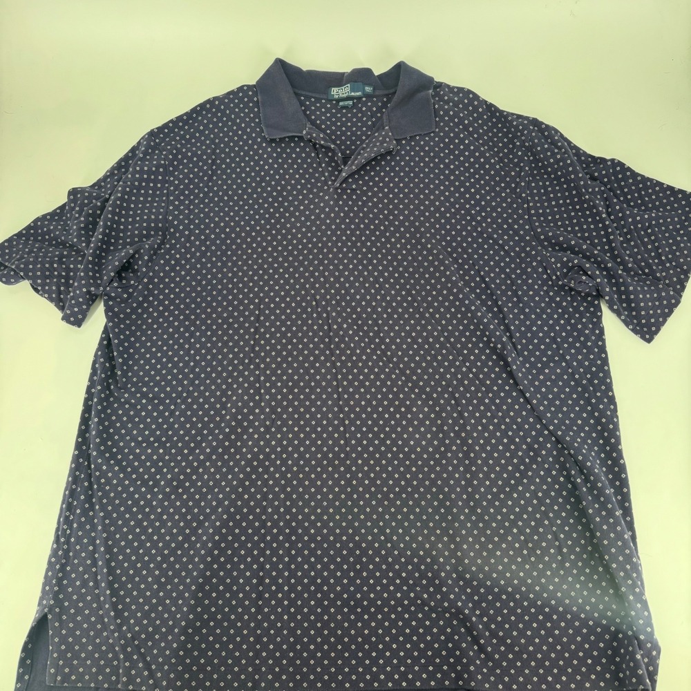 Polo Ralph Lauren Mens 3XLT Tall Navy Blue Geometric Diamond Print Polo Shirt